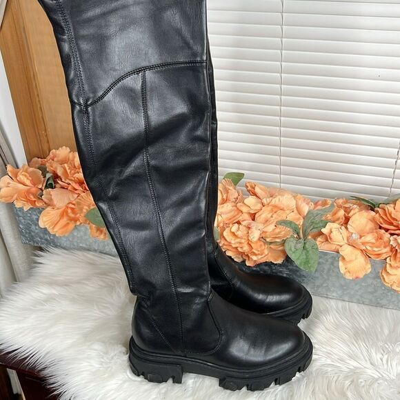 Nine West Nans Faux Leather Over-The-Knee OTK Pull-On Lug Sole Boot Size 8 - Picture 6 of 9